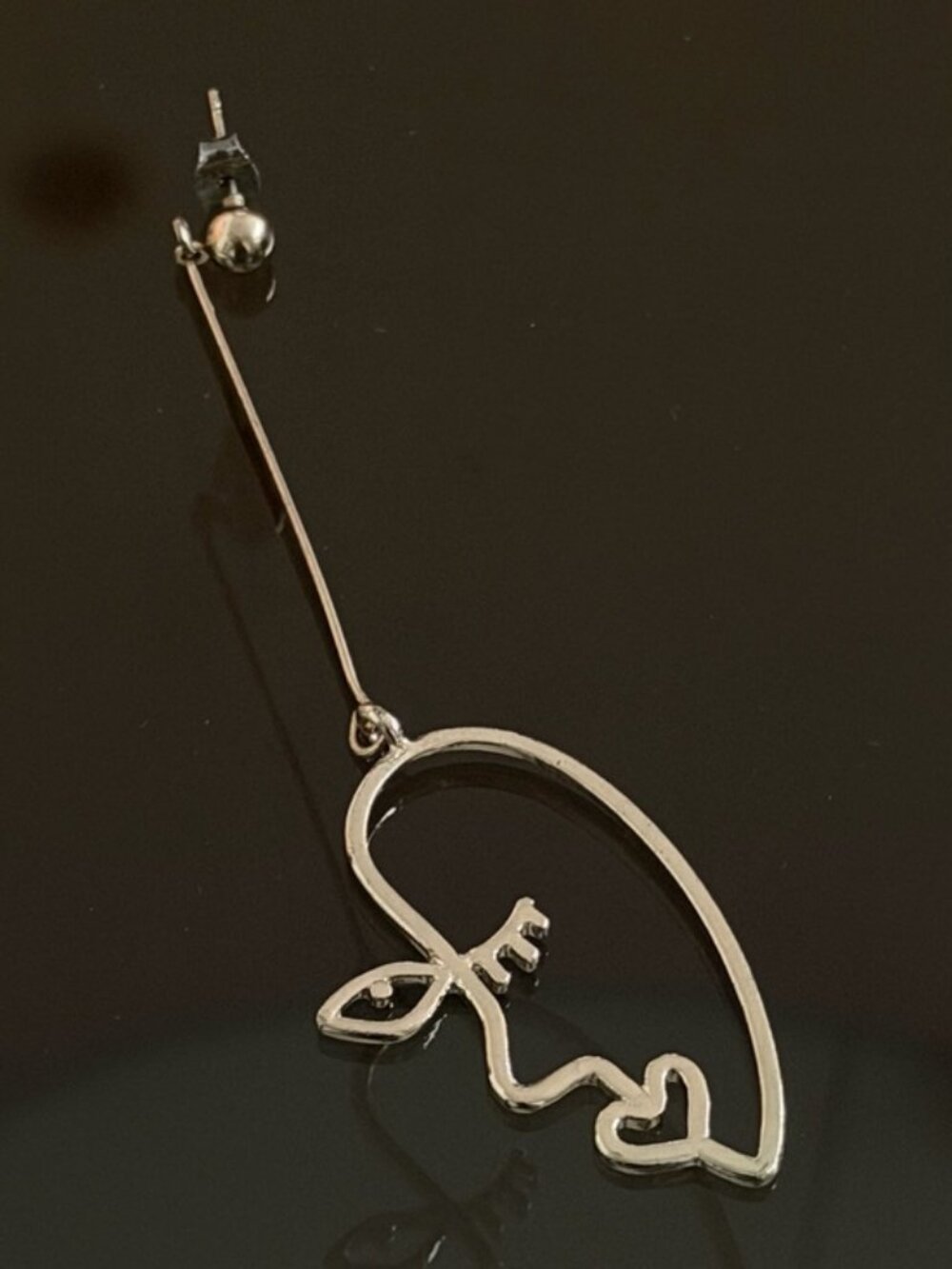 Silver Abstract Face Line Art Drop Earrings
